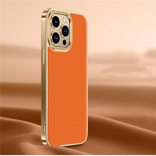 Étui cuir véritable iPhone 14 Pro Max orange chic urbain