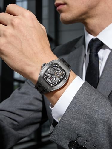 Image of TSAR BOMBA Mens Luxury Watch Automatic Watches for Men 50M Waterproof Japanese Mechanical Movement Tonneau Stainless Steel Case Sapphire Glass Big Face Cool Unique Fashion Gift Men
