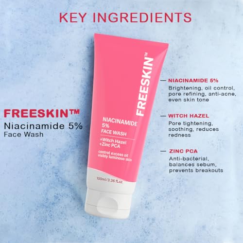Image of Freeskin 5% Niacinamide Face Wash with Witch Hazel & Zinc PCA | Controls Excess Oil, Reduces Acne & Breakouts | Deep Cleansing for Visibly Luminous, Balanced Skin - 100 ml