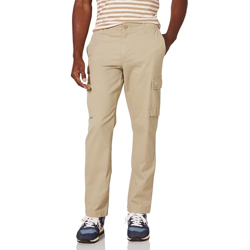 Amazon Essentials Pantalón Cargo, elástico y de Corte Ajustado (Disponible en Tallas Grandes y Largos Especiales) Hombre, Marrón Caqui, 32W / 32L