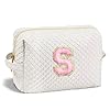 Yoolife white initial makeup bag personalized multi purpose cosmetic bag for women valentines day gifts travel daily organization  urban country home decor