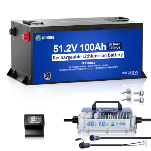 DC HOUSE Batterie LiFePO4 48V 100Ah Pro Golf Cart avec chargeur 18A