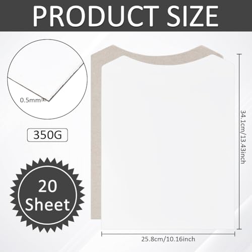 BENECREAT 20 PCS White Cardboard Shirt Inserts, 13.4x10.2inch Foldable lining Fold for DIY Packaging Inserts, Organising Clothes, 0.5mm Thick