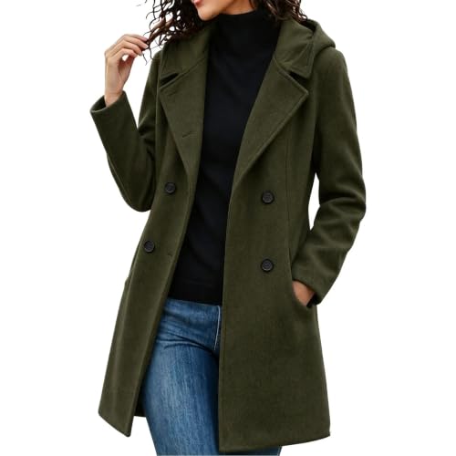 Lainyong Womens Coats with Hood Winter Plus Size Wool Jackets with Pockets - image 2