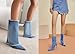 Reitoye Womens Denim Wide Calf Boots Pointed Toe Ankle Stiletto High Heel Boot US 10