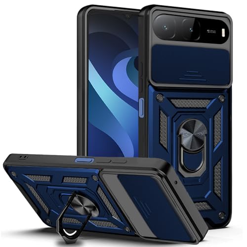 Image of AESTMO Tough Armor Infinix Hot 60i 5G / Tecno Spark GO 5G Bumper Back Case Cover | Ring Holder & Sliding Camera Shield Cover | 360 Degree Protection Back Case Cover for (Blue)