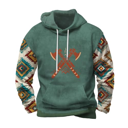 Mens Aztec Hoodie Western Tribal Print Sweatshirt Fall Fashion Long Sleeve Country Pullover Cowboy Graphic Clothing