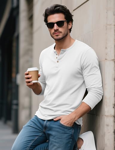 EKLENTSON Men's Long Sleeve Henley Shirts Lightweight Cotton Pullover Shirt Casual Fashion Button T-Shirt Basic Tee Tops