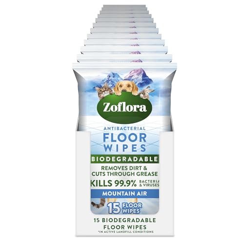 Zoflora Mountain Air Floor Wipes, 12 Pack x 15 Pack, Antibacterial & Multi-Surface Floor Cleaning, Removes Dirt & Odours, Kills 99.9% of Bacteria & Viruses.