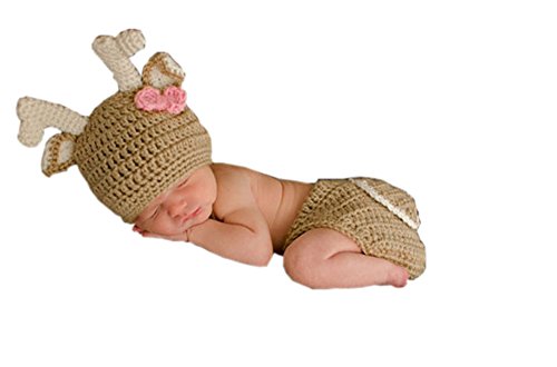 Image of Pinbo® Newborn Baby Girls Photography Prop Crochet Knitted Deer Hat Diaper