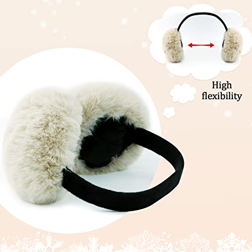Fsteoe Women Winter Ear Muffs Foldable Girl Ear Warmer Fashion Furry Earmuff Soft Ear Cover Cold Weather (K-Khaki) #TOP2