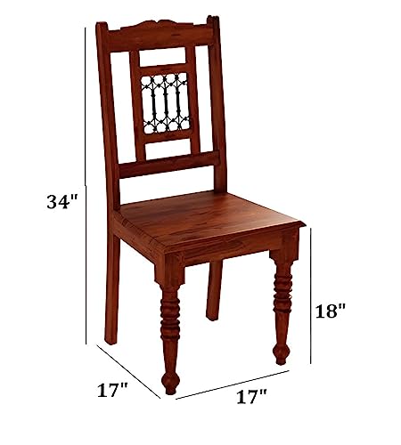 Image of Solid Sheesham Wood Set of Two Dining Chairs for Dining Room | Study Room | Office | Guest Room | Finish Color - Maple Finish |