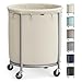 SONGMICS Carrello portabiancheria rotondo su ruote, con telaio in acciaio e borsa rimovibile, 4 ruote e 2 freni, color crema e argento URLS01MZ immagine