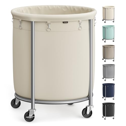 SONGMICS 50.2-Gallon (190 L) Laundry Basket with Wheels, Rolling Round...