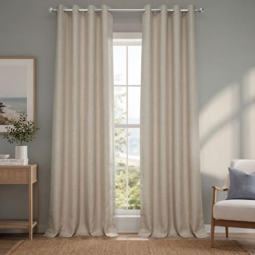 Image of HPD Half Price Drapes - Grommet Faux Linen Curtains for Living Room (1 Panel) - 50W X 96L - Textured Room Darkening Curtains for Bedroom 96 Inches Long - Drapes for Home Decor, Thatched Tan