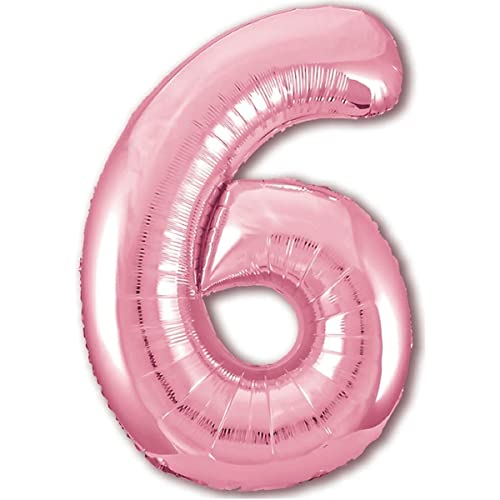 Ballon 6 Anniversaire Numero 6 Ballon Metallique Rose XXL Geant 100cm Decoration Anniversaire. Air...