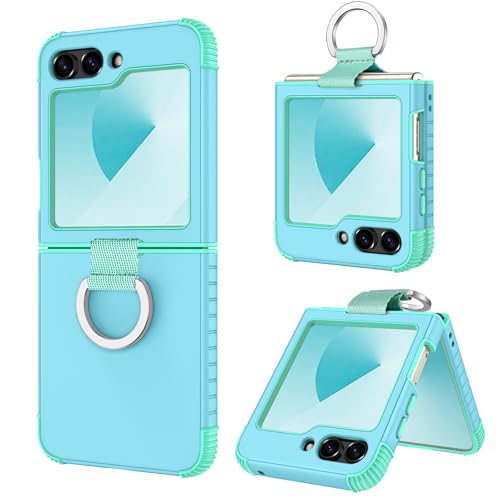 Image of BENTOBEN for Samsung Galaxy Z Flip 6 5G Case with Ring, Heavy Duty 2 in 1 Full Body Rugged Galaxy Z Flip6 Case Girls Women Boy Men Shockproof Protection Cover for Samsung Z Flip 6 6.7 inch,Blue