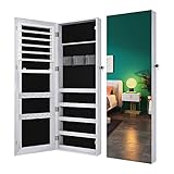 Lvifur Jewelry Armoire Organizer, Lockable Borderless Jewelry Cabinet, Wall/Door Mounted Fashion Jewelry Organizer (White)