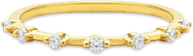 2-Prong White Diamond Band For Women, 14K Gold Finish Ladies Halfway Wedding Band, Diamond Anniversary Band