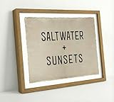 Framed Saltwater Sunsets Wall Art Coastal Wall Decor Picture Minimalist Beach House Poster Print Rustic Typography Print for Bathroom Bedroom Living Room Summer Ocean Theme Home Decoration 8x10in