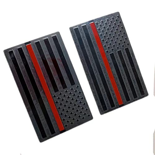 Image of 2 PCS Flag Badges 3D Embossed Stars Zinc Alloy Chrome Regular Orientation and Reverse Orientation,Patriotic Flag,for All Car, Truck or SUV(Black with Red line)