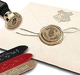 Harry Potter Delivered by Owl Post Hedwig Owl Wax Seal Stamp Kit with Brown Wood Handle and Red Gold and Black Sealing Wax