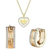 WSKFLY 14K Gold Plated Double Row of Diamonds Huggie Earrings for Women Gold Heart Necklace with Lov