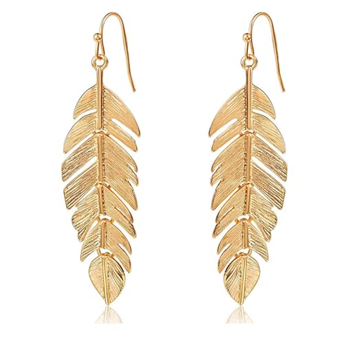 coadipress Bohemian Leaf Earrings for Women Simple Fashion Handmade Boho Long Hanging Gold Silver Rose Gold Tone Feather Dangle Drop Statement Earrings Jewelry Gifts