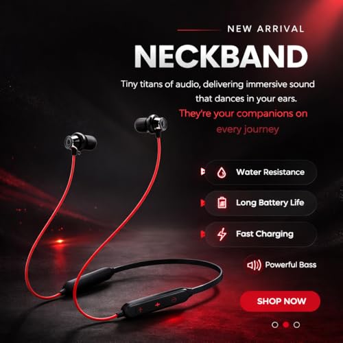 Image of for OnePlus Z2 ANC Neckband Earphone Bluetooth with Fast Charging Long Playback Magnetic Control (Red) (Neckband Z2)