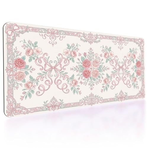 Grand tapis de souris floral 80x40 cm rose antidérapant et étanche pour bureau