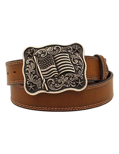 Nocona Western Belt Mens American Flag Buckle 42 Med Brown N210002444