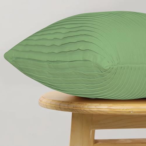 Image of HOME COLORS.IN Cotton Plain Double Side Pleated Cushion Cover - Set of 2-18 x 18 Inch - Norway Green