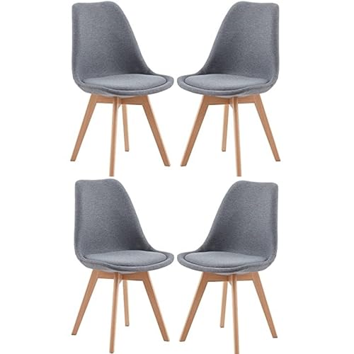Image of Set of 4 Modern Style Mid Century Modern Dinning Room Cafe Hotel Office Wooden Legs Chair (Grey Full Fabric)
