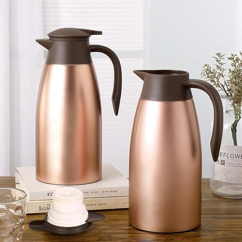 Image of 68oz Thermal Coffee Carafe, 2 Pack Airpot Insulated Coffee Urns Stainless Steel Vacuum Thermal Pot Dispenser for Coffee, Hot Water, Tea, Hot Beverage - Keep 12 Hours Hot, 24 Hours Cold (Rose Gold)