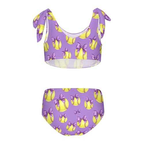 Image of Girls Swimsuit Two Piece Swimwear Bikini Set Pink Bow Softball Bathing Suit for 3-12T,