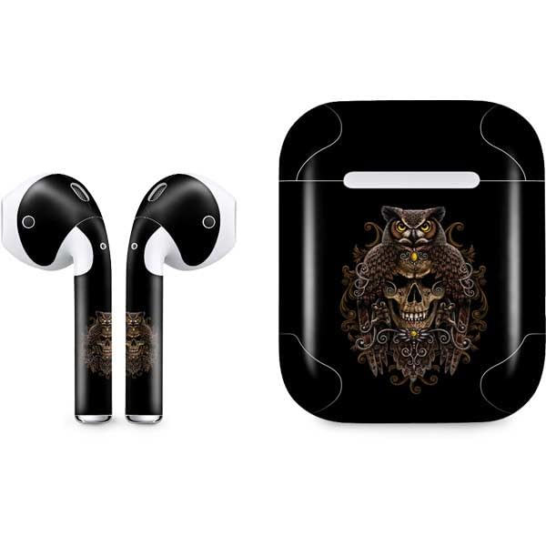 Skinit Decal Audio Skin Compatible with Apple AirPods with Lightning Charging Case - Sarah Richter Skull and Owl by Sarah Richter Design