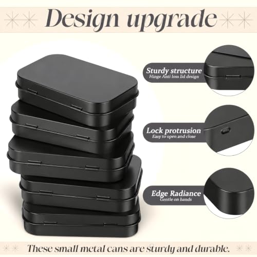Image of Hotop 6 Pack Metal Rectangular Empty Hinged Tins 3.75 x 2.45 x 0.8 Inch Box Containers with Lids Mini Portable Box Small Storage Kit, Home Organizer (Black)
