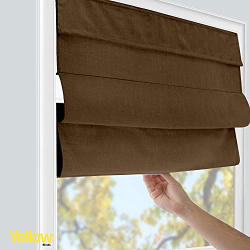 Room Darkening Roman Shades For Windows, Cordless Linen Fabric Window Blind Treatment, Uv Blocking, Energy Efficient And Privacy Protection, 29 X 64, Burton Brown By Yellow Blinds #TOP3