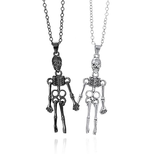 Caiyao 2Pcs Punk Gothic Love Heart Ghost Skull Skeleton Snake Serpent Pendant Necklace Set for Women Men Friend Mutual Attract Couple Matching Necklace Halloween Jewelry Birthday Gift-P skull-1
