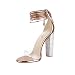 LALA IKAI Women's Gold High Heels Sandals with Rhinestone Ankle Strappy Clear Chunky Heels Dress Party Pumps Shoes Rose Gold 7.5