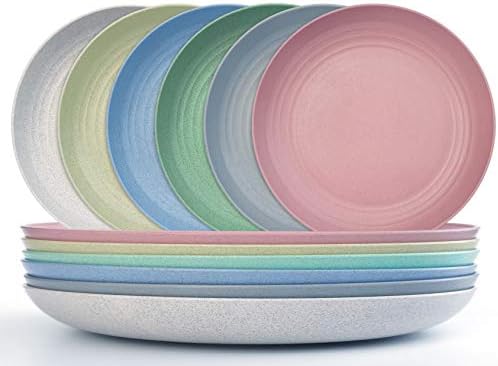 TEETOOKEA 9 Inch Wheat Straw Dinner Plates, Dishwasher & Microwave Safe, Reusable, Unbreakable, Lightweight, Eco-Friendly & BPA Free for Kids & Adults (Set of 6, Deepened)