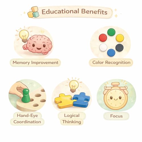 Image of Wooden Memory Chess Game | Color Matching Memory & Brain Training Game | Educational Board Game for Kids 3-10 Years | Family Fun Indoor Activity