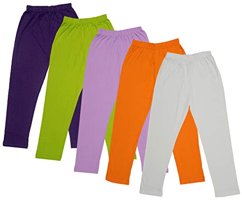 Image of IndiWeaves Girls Super Soft Cotton Solid Capri Pants (Cream, Orange, Purple, Green, Wine, 8-9 Years) Pack of 5 Regular