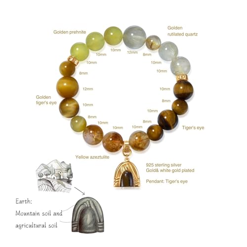 Image of Five Elements Solid 925 Sterling Silver 18K Gold /White Gold Vermeil Crystal Gemstone Beads Bracelet gift for women