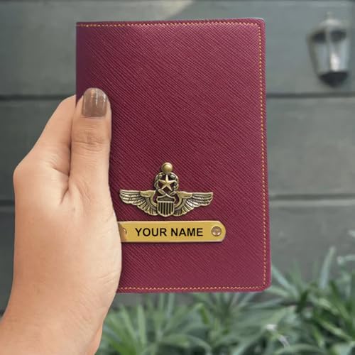 Image of ncgifts Customised Leather Passport Holder: Personalised Name & Charm for Men & Women - Unique Travel Gift, Document Organiser, Boarding Pass Holder, Customised Gifts for Men & Women (Wine)