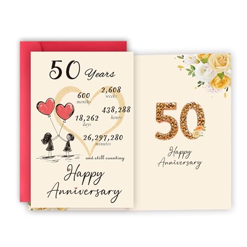 Detuca 50th Anniversary Card,50th Anniversary Decorations,50 Year Wedding Anniversary Card Gift,Happy Golden Diamond Anniversary,8x5.3 Inches,Double-Sided