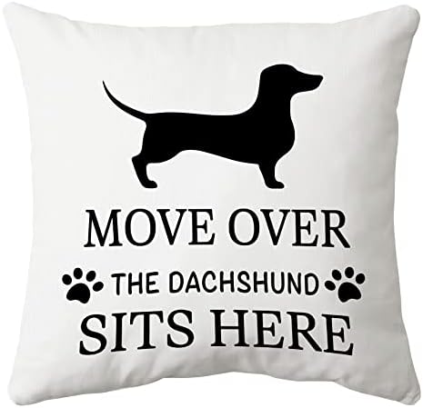 Safito Funny Move Over The Dachshund Sits Here Decorative Throw Pillow Cover 18 × 18 inch, Dachshund Lover Owner Room Bedroom Decor, Funny Quote Decor Pillow Cushion Cases for Bedroom Living Room