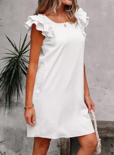 Image of Falechay Womens Summer Dresses Bow Tie Back Sundresses for Women Ruffle Short Sleeve Dress Casual Cute Sundress with Pockets