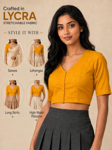 Image of Yash Gallery Women's Rayon Lycra Front Open Hook Stretchable Blouse