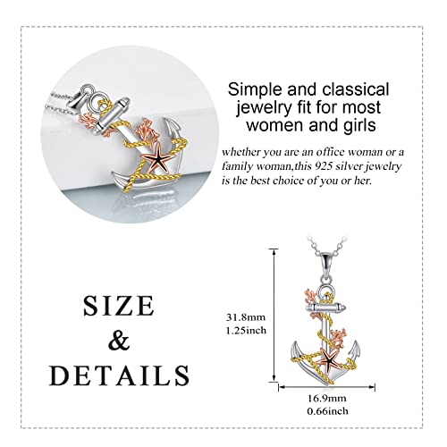 Yafeini Anchor Necklaces Coral And Starfish Pendant Necklace 925 Sterling Silver Chain Vintage Jewelry Gifts For Women Girls Mom Mother Daughter (Coral And Starfish) #TOP3